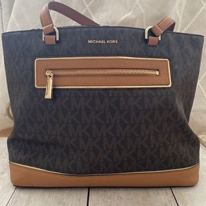 Michael Kors Brown Signature MK Shoulder Tote Bag